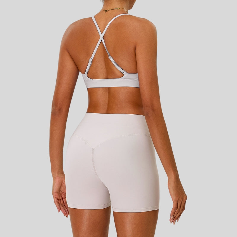 Strap bra + high-waisted shorts 2-piece set