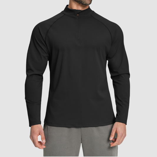 Wholesale Men's Half-Zip Mock Neck Long Sleeve Athletic Top – Moisture-Wicking Gym Fitness Training Shirt