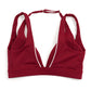 Contrasting color open-back bra + high-waisted contrasting shorts 2-piece set