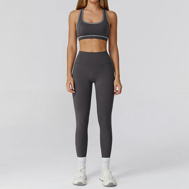 Racerback Sports Bra + high waist leggings +outdoor jacket 3-piece set