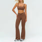 Square neckline backless sports bra+High-waisted flared pants 2-piece set