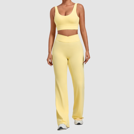Wholesale Women's Naked-Feel Sports Bra + Flare Pants Set – Moisture-Wicking Yoga Fitness Activewear