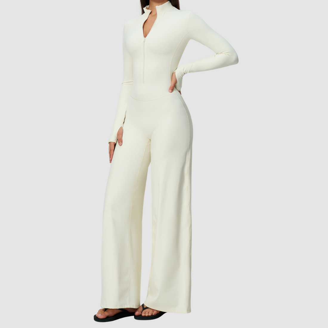 Wholesale Women's Zip-UP Long-Sleeve Wide-leg Yoga Overalls Bodysuit