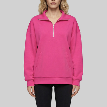 Loose long sleeved Half Zip Stand Collar Fleece Sweatshirt
