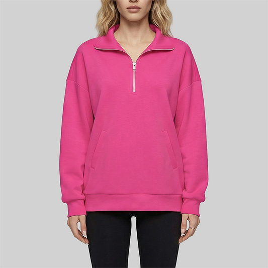 Loose long sleeved Half Zip Stand Collar Fleece Sweatshirt