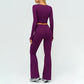 Slim-fitting long-sleeved top + High-waisted flared pants 2-piece set