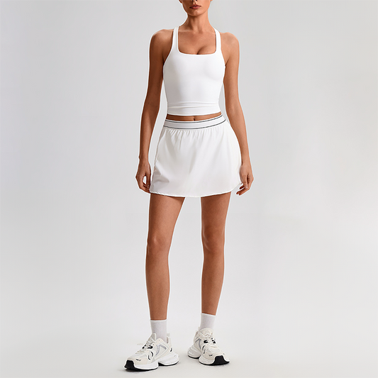 Wholesale Sleeveless Sports Top & Pleated Tennis Skirt Set – Quick-Dry Athletic 2-Piece with Built-In Shorts