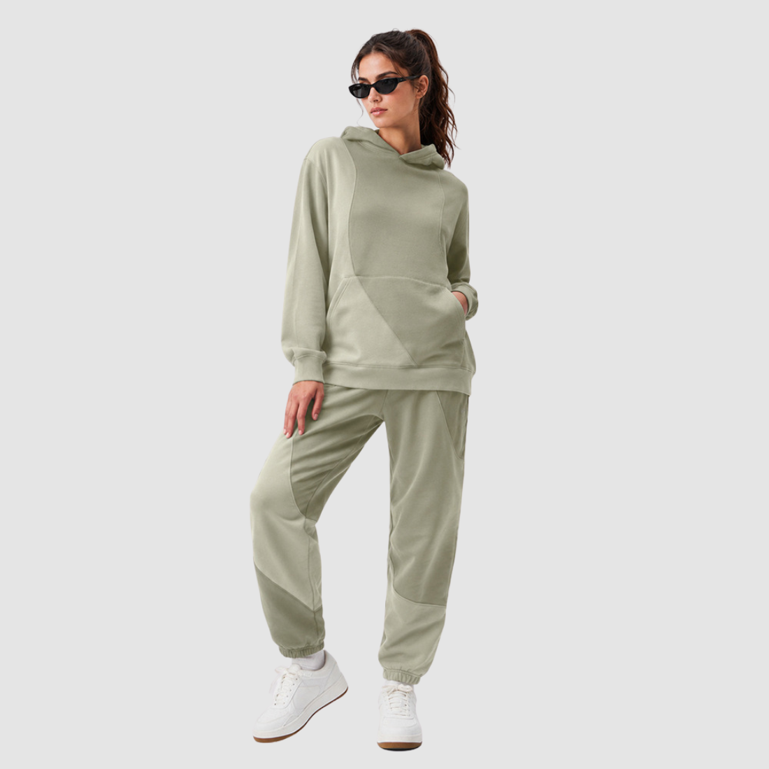 Wholesale Women's Colorblock Hooded Sweatshirt & Jogger Pants Set