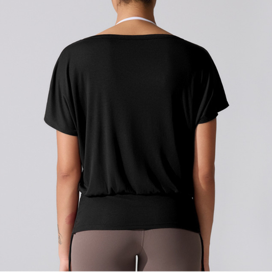 Wholesale Loose Ribbed Yoga T-Shirt – V-Neck Running & Fitness Top
