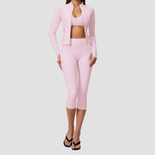 Wholesale Women Slimming Zipper Fitness High Waist Tummy Control Yoga Sports Three-Piece Set