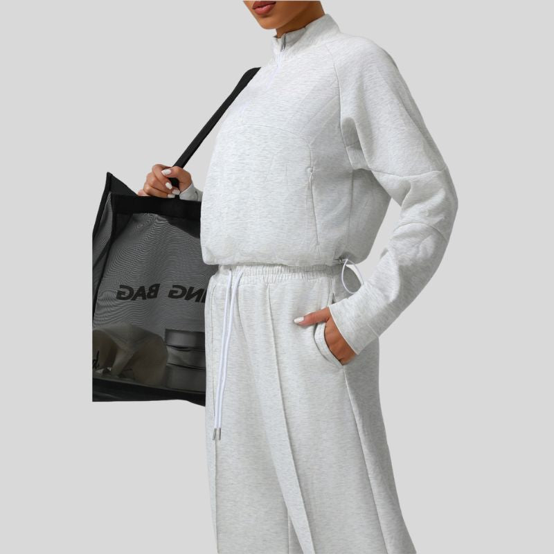 Stand-up collar half-zip thick sweatshirt