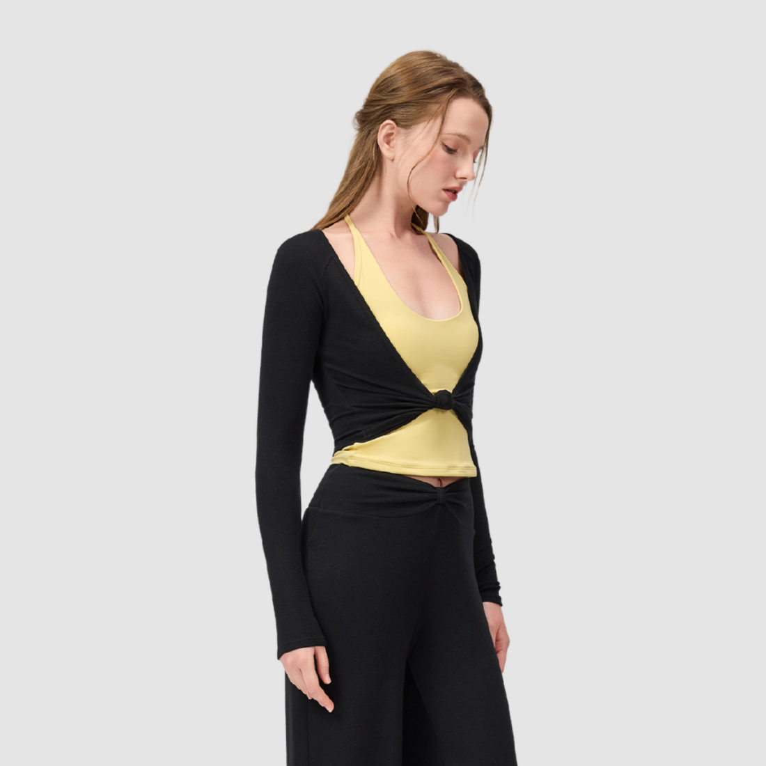 Wholesale Women's Twist-Knot Long-Sleeve Yoga Top – Fitted Running Cover-Up