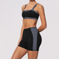 Wholesale Women's Colorblock Bare-Feel Yoga Set Sports Bra & Shorts w/ Chest Pad