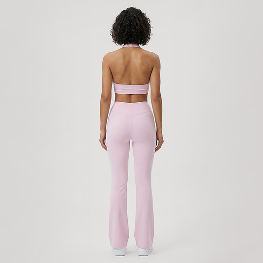 Deep V halter neck bra + high waisted pant 2-piece set
