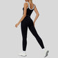 Two-piece contrasting sports tank top+sports leggings 2-piece set