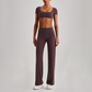 Wholesale Women's Short Sleeve Exposed Back Bra+Naked Feel Straight Leg Pants Yoga Set
