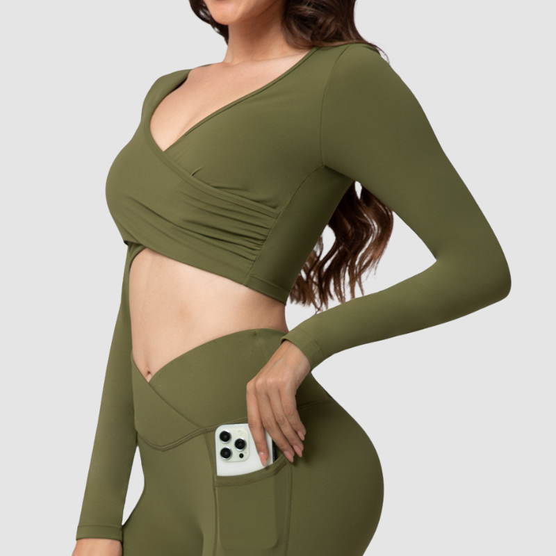 Wholesale Cross Deep V Neck Cropped Yoga Top