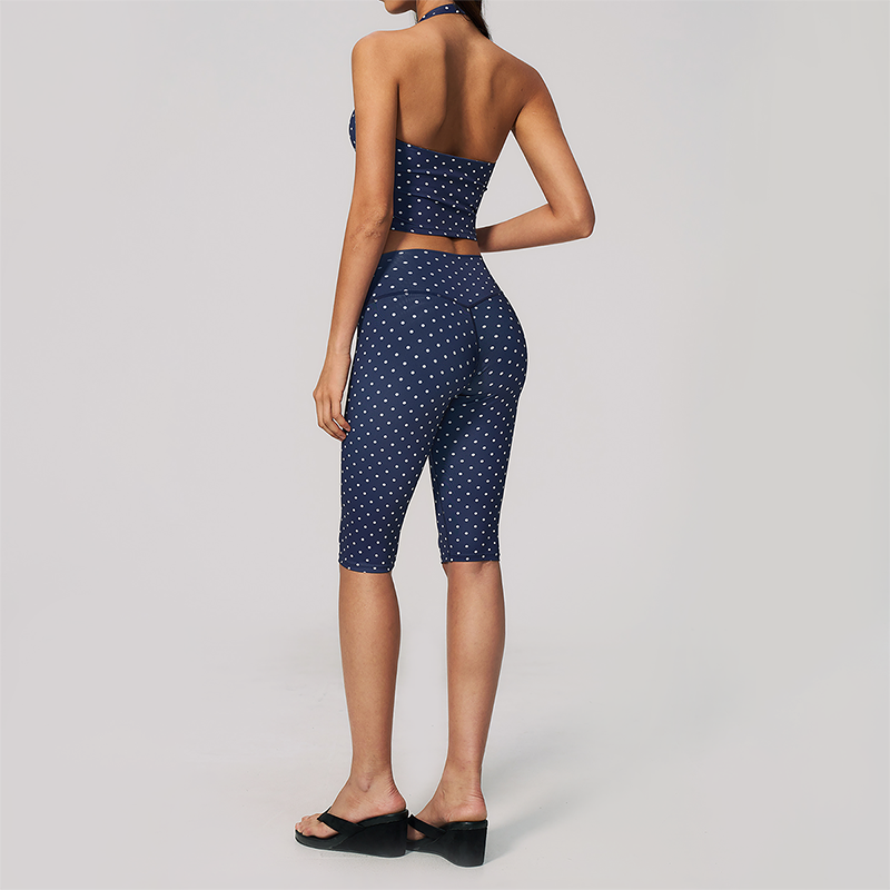 Wholesale Women's Deep V high-elastic polka-dot vest + high-waisted Capri Shorts Set