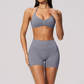 Wholesale Women's Seamless Yoga Set: Halter Open-Back Sports Bra & Shorts – Quick-Dry Lycra w/ Chest Pad