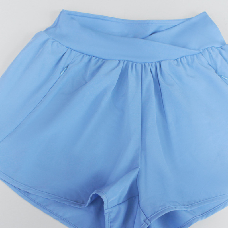 Wholesale Women's Quick-Dry Crossover Waist Running Shorts – Breathable Workout Gym Activewear