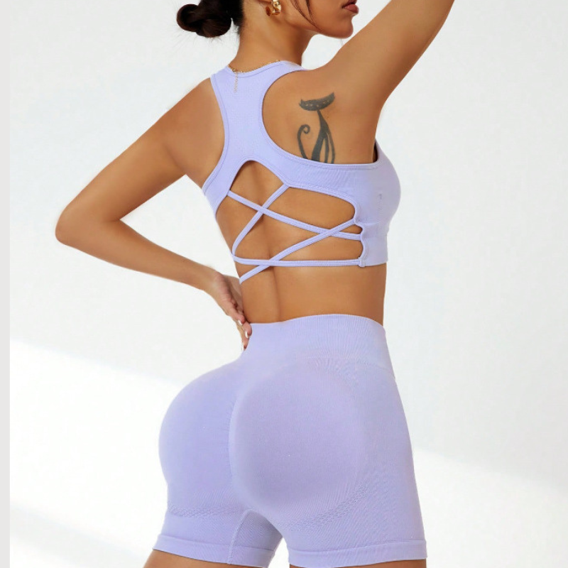 Cross-back sports high-waisted shorts two-piece set