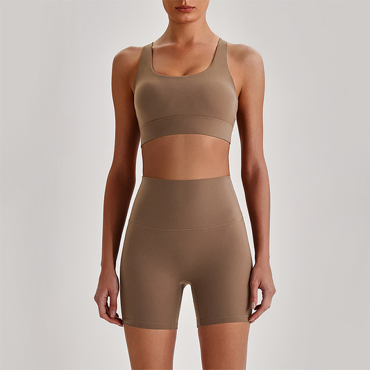 Wholesale Women's Quick-Dry Naked Feel Vest+Fitted Biker Shorts Yoga Set