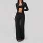 Wholesale Women's 3-Piece Yoga Set – Zip Jacket, Sports Bra & Wide-Leg Pants