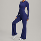Zipper long sleeved backless fitness jumpsuit
