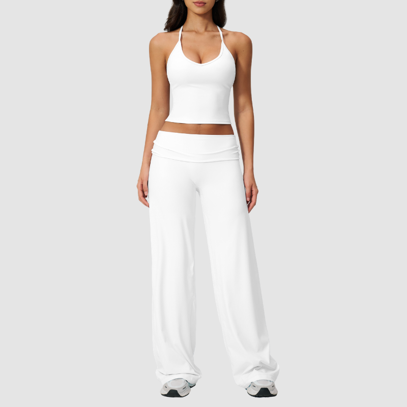 Wholesale Breathable Tank Top& Fold-up High Waist Flare Leggings Set