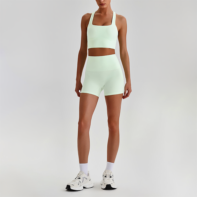 Wholesale Cross-Back Sports Bra & High-Waist Biker Shorts Set – Naked-Feel Quick-Dry Yoga 2-Piece