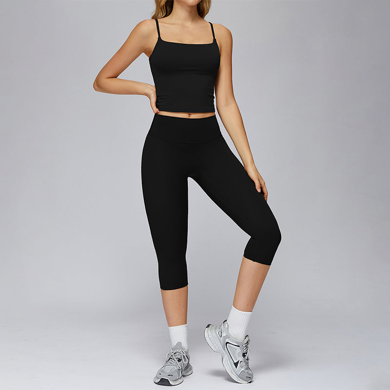 Sports vest + Mid-length leggings 2-piece set