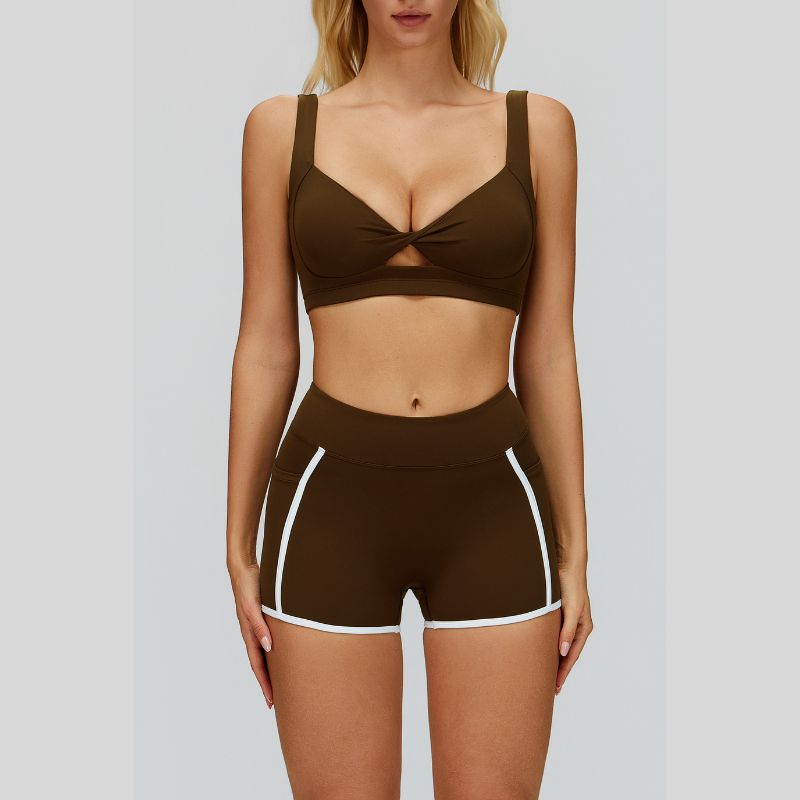 Beautiful Backless Sports Bra+Contrasting Fitness Shorts 2-piece set