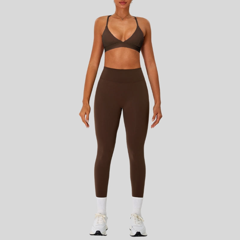 Strap sports bra+high-waisted leggings 2-piece set