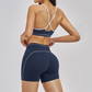 Wholesale Color Block Naked Yoga Halter Bra+Tight Shorts 2-Piece Set