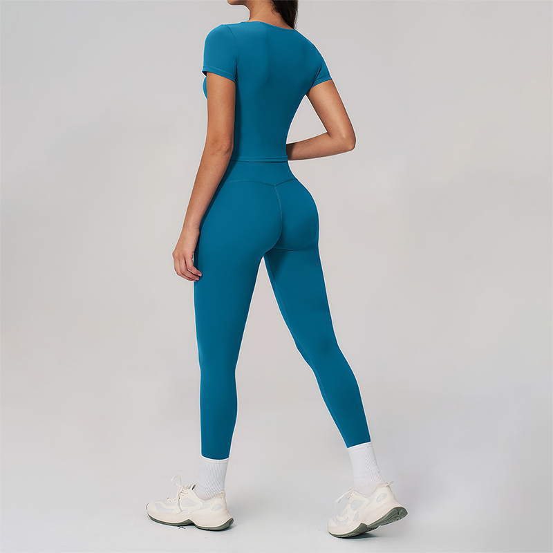 Wholesale Seam-Detail Cropped T-Shirt & High-Waist Leggings Set – Brushed Yoga 2-Piece