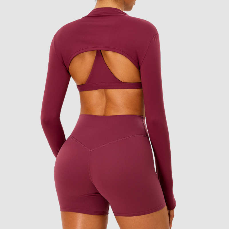 Wholesale Naked-Feel Half-High Collar Long-Sleeve Yoga Shrug – Cutout Sports Cardigan Coverup