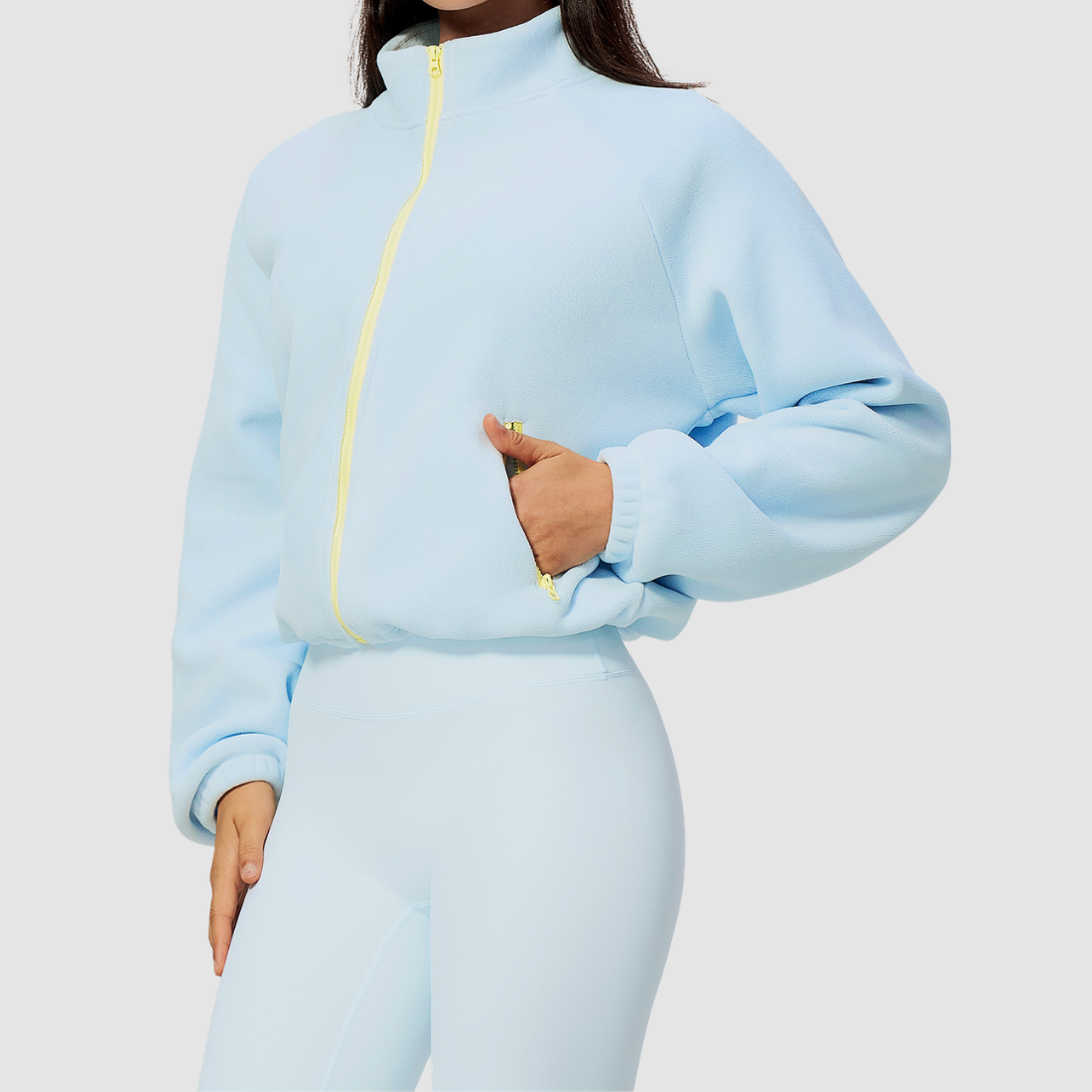 Wholesale Women's Activewear Plush Stand-Collar Zip Cropped Sports Jacket