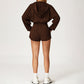 LOOSE HOODED AND FULL ZIPPER SWEATSHIRT + DRAWSTRING SHORTS 2 PIECES SET