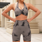 Seamless tie-dye halter backless bra + high-waisted shorts two-piece set