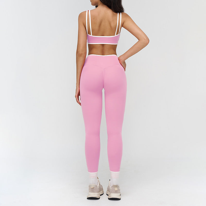 Women's Contrasting Color Wide Strap Sports Bra + leggings 2-Piece Set