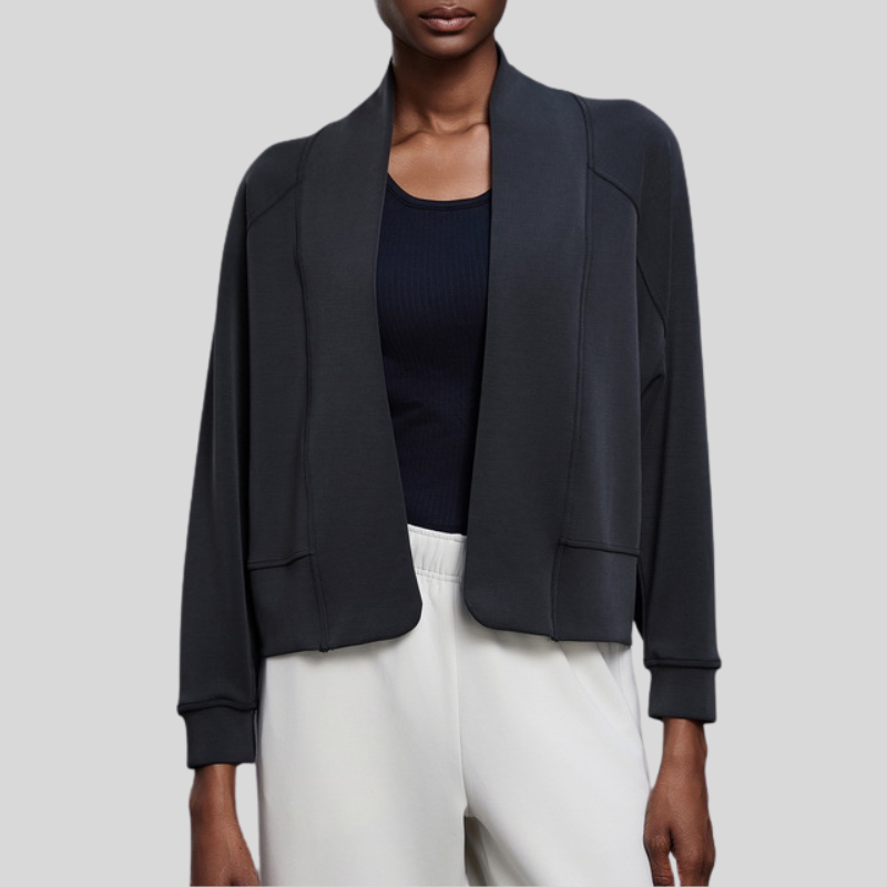 Shawl Collar Open Cardigan Sports Long Sleeve Top