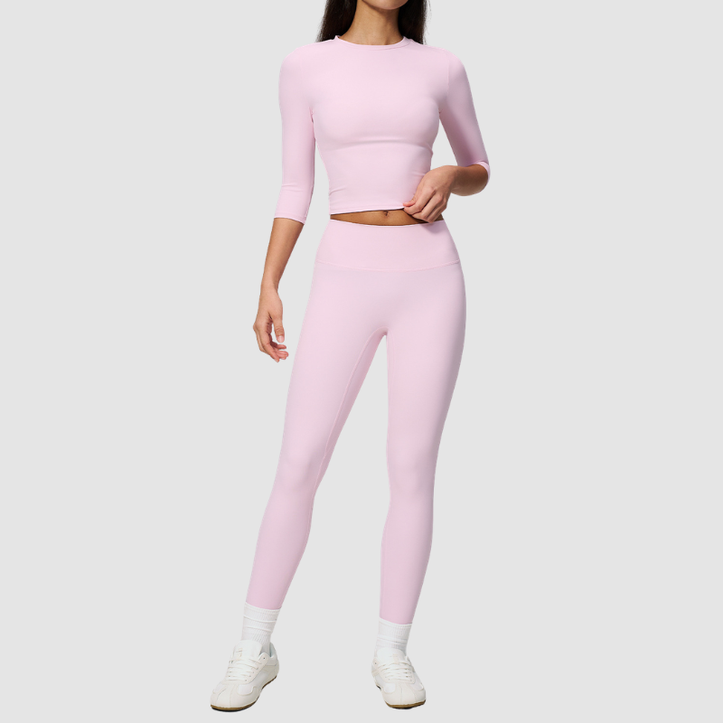 Wholesale Women's 3/4 Sleeve Crop Top & Full-Length Leggings Set – Seamless Yoga Activewear