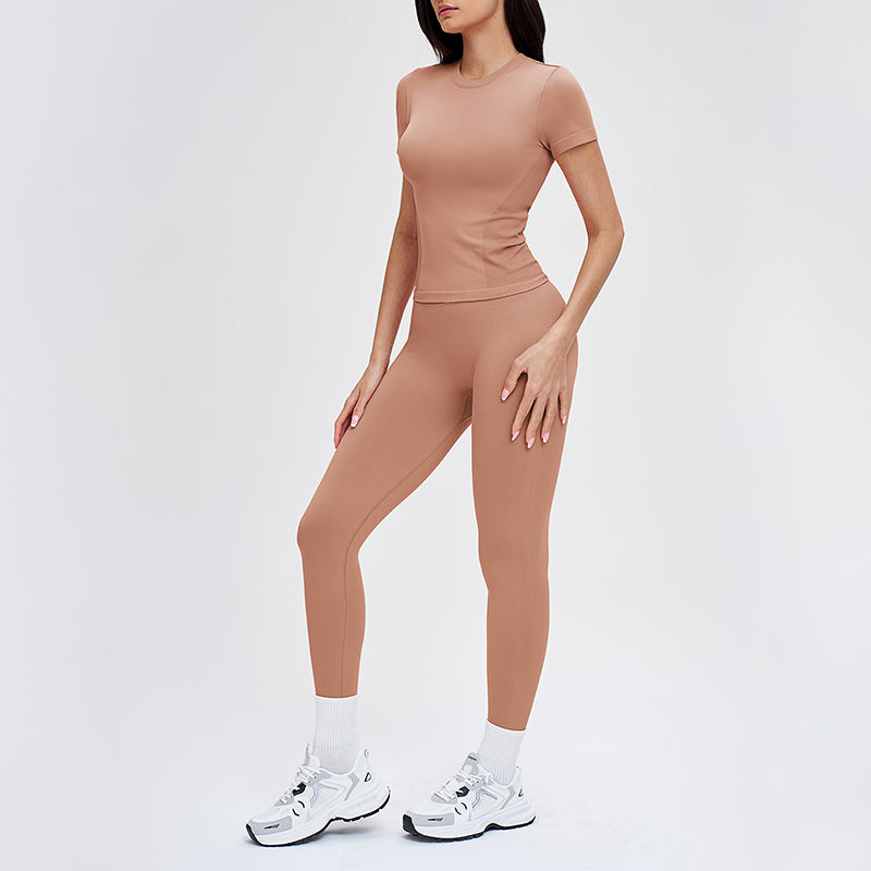 Wholesale solid color round-neck T-shirt + leggings