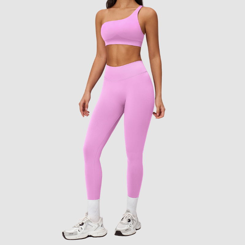 Wholesale Seamless One-Shoulder Sports Bra & High-Waist Leggings Set – Quick-Dry Yoga 2-Piece