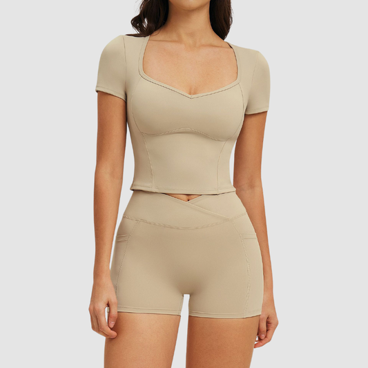 Wholesale Short-Sleeved T-shirt + High-Waisted Shorts | Wonderxfans bulk activewear