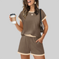 Wholesale Color-Block Drop-Shoulder T-Shirt & Shorts Set – 2-Piece Casual Sports Matching Set