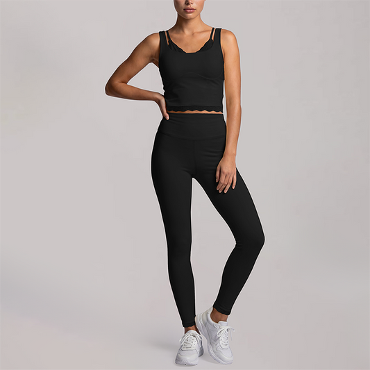 Wholesale Women's fake two-piece tank top & High-Waist Leggings Set - Naked Feel Yoga Gym Activewear
