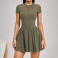 Solid Half Zipper Pleated Anti-Exposure Tennis Dress
