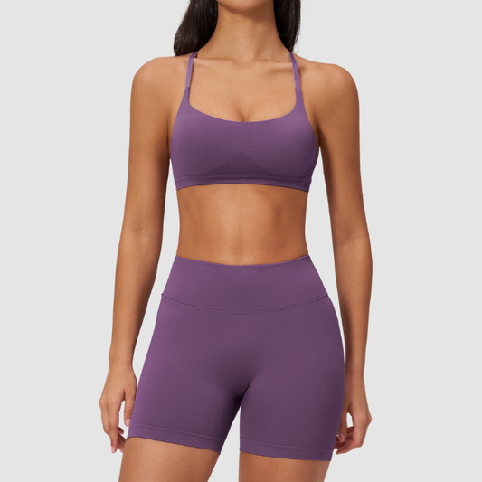 Wholesale Seamless Cross-Back Sports Bra & High-Waist Biker Shorts Set – Quick-Dry Yoga 2-Piece