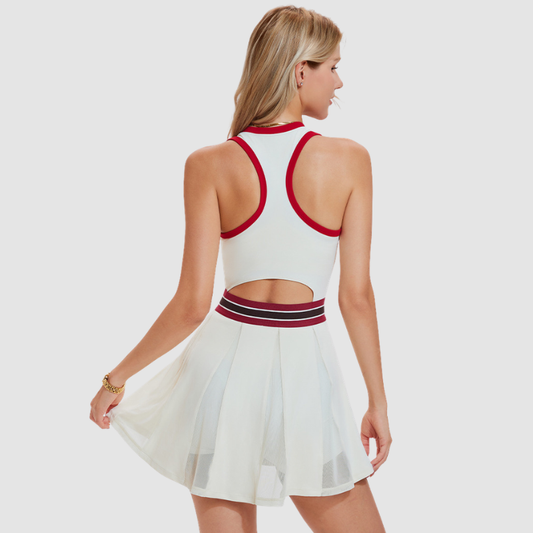 Wholesale Women's Open-Back Color-Block Sleeveless Tennis Dress – Anti-Exposure Sporty Dress